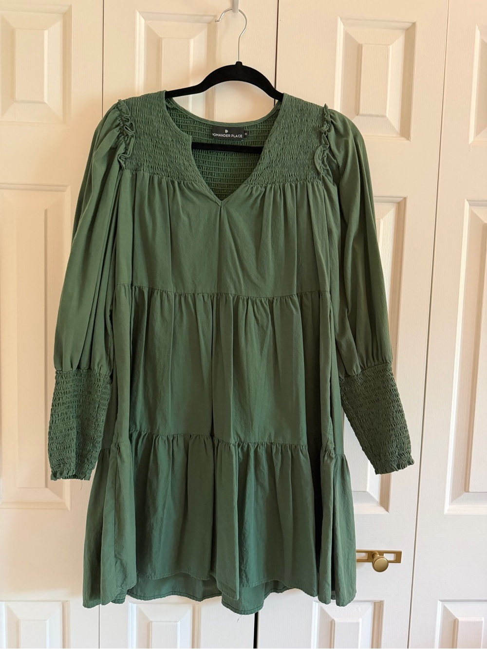 Tuckernuck Pomander Place Olive Green Smocked Yoke Tiered Long-Sleeve Dress